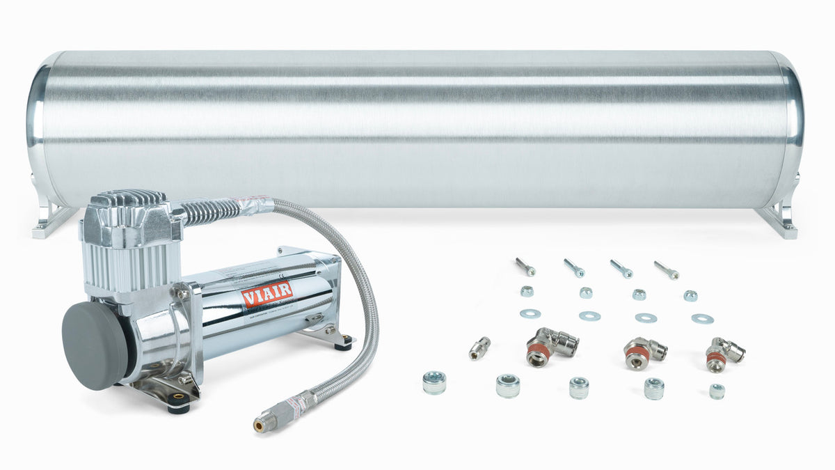 28" FLO Tank w/ Viair 444c Compressor, 1/4" & 3/8" fittings and tank mounting hardware