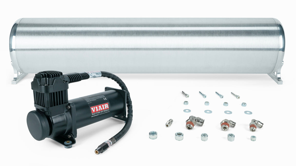 28" FLO Tank w/ Viair 444c black Compressor, 1/4" & 3/8" fittings and tank mounting hardware