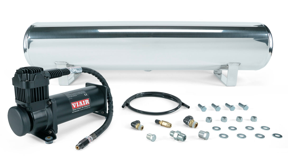 4 Gal. Polished Tank w/ Viair 444c black compressor, 1/4" & 3/8" fittings & tank mounting hardware