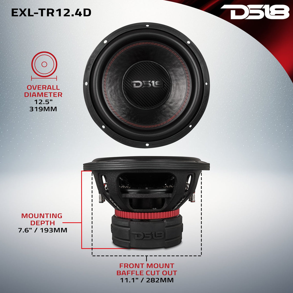 DS18 EXL-TR12.4D High Excursion 12” Subwoofer – 3000W MAX | Dual 4 Ohm