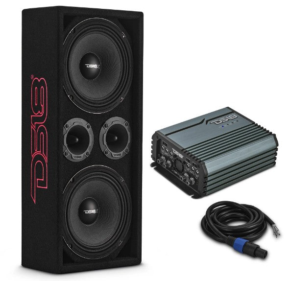 Loaded Voceteo Enclosure with Dual 8" Speakers, Dual 3.78" Tweeters, Amplifier & Speakon Cable