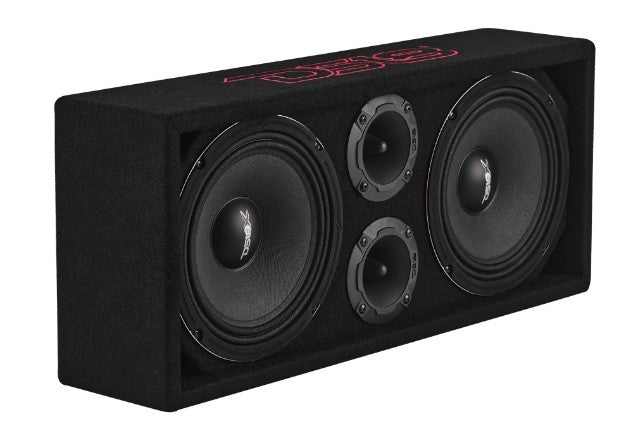Loaded Voceteo Enclosure with Dual 8" Speakers, Dual 3.78" Tweeters, Amplifier & Speakon Cable