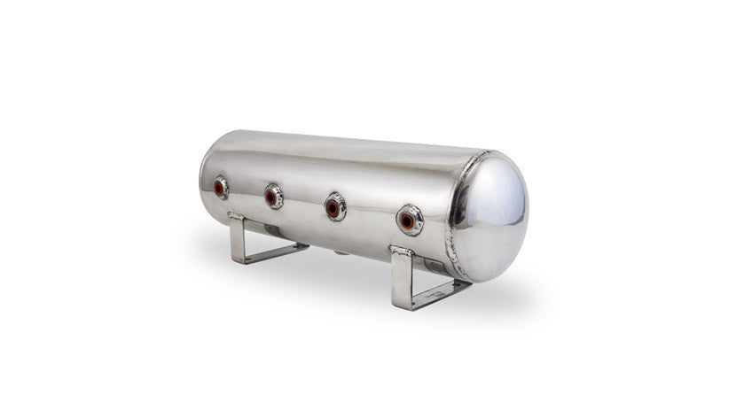 Air Lift 12958 2.5-gallon polished aluminum air tank with four face ports and mounting feet