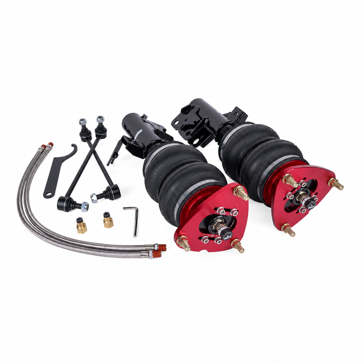 Air Lift Front air strut kit with example mounting hardware — example only; components vary by selected vehicle and kit
