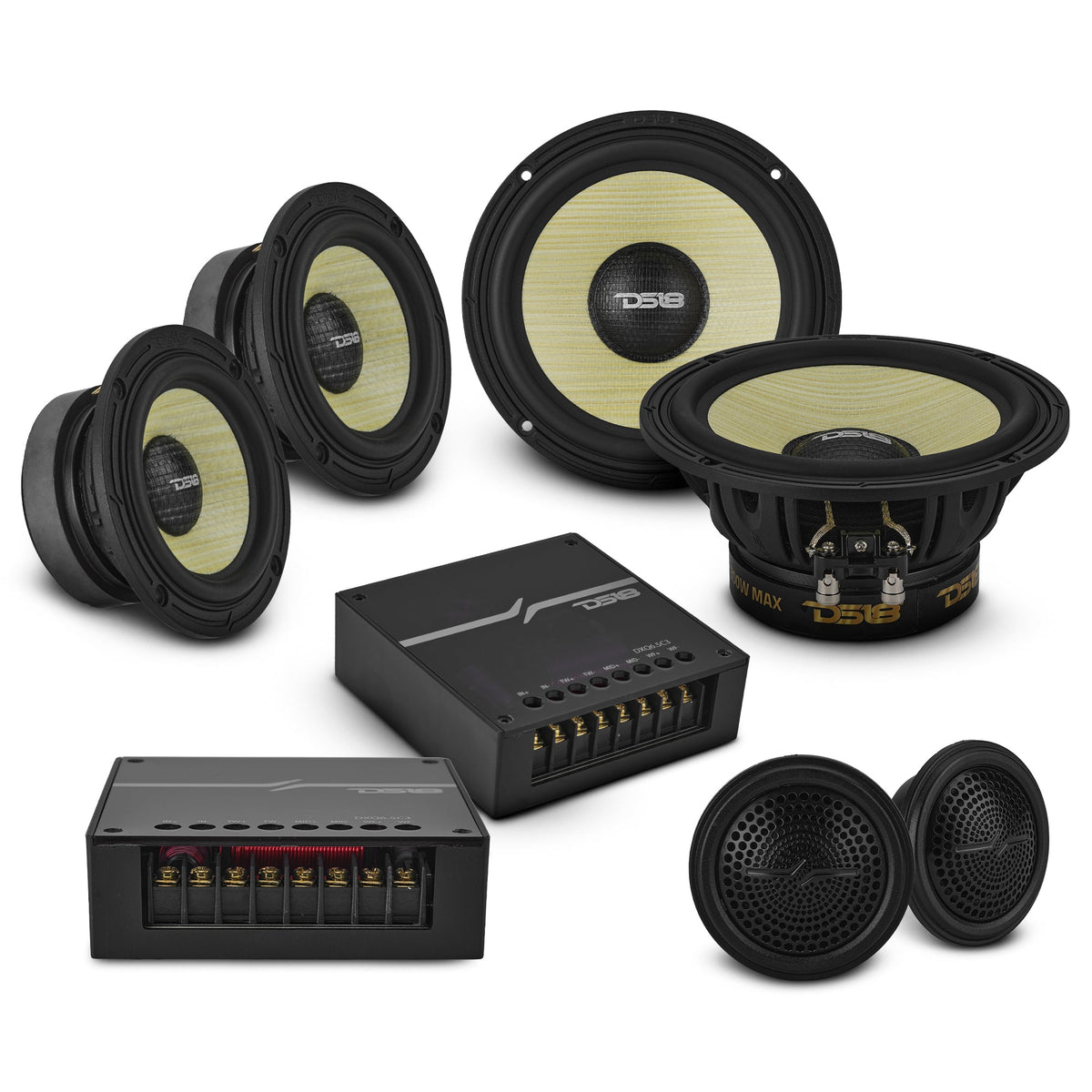 DS18 DXQ6C3 6.5" 3-Way Component Speaker Set — 150W RMS, 4 Ohm