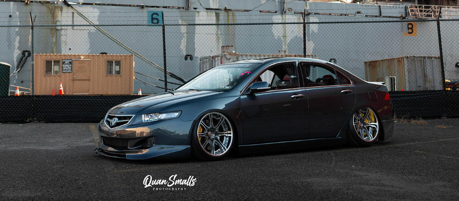 Quan’s lowered Acura TSX with polished wheels, photographed by QuanSmalls Photography