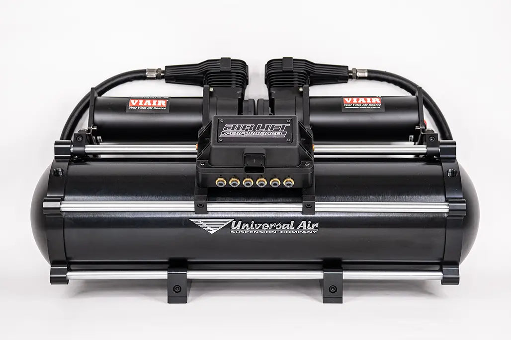 Universal Air billet modular air tank with black end caps and black tube
