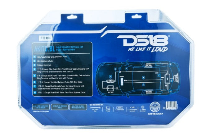 0-GA Amplifier Installation Wiring Kit - Blue