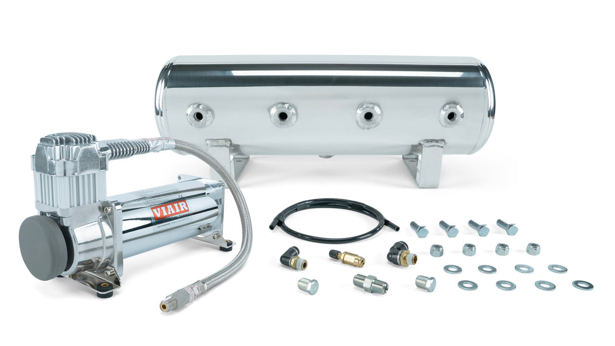 2.5 Gal. Polished Tank w/ Viair 444c black compressor, 1/4" & 3/8" fittings & tank mounting hardware