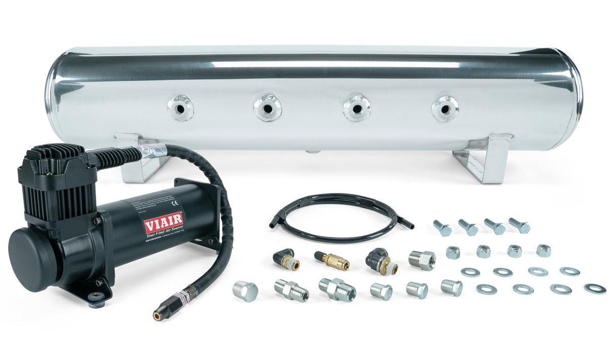 4 Gal. 7-Port Polished Tank w/ Viair 444c black compressor, 1/4" & 3/8" fittings & tank mounting hardware