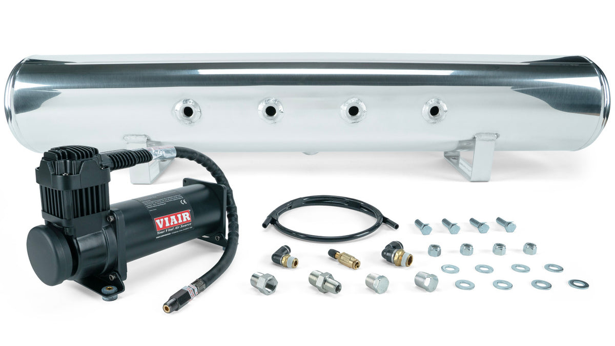 5 Gal. Polished Tank w/ Viair 444c black compressor, 1/4" & 3/8" fittings and tank mounting hardware