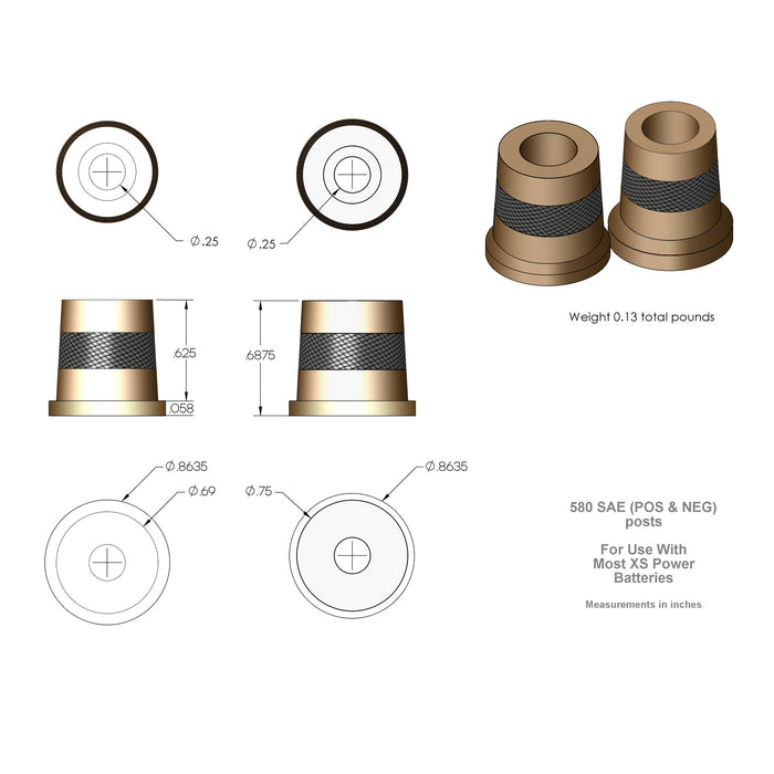 XS Power 580 Short Brass Post Adaptors – M6