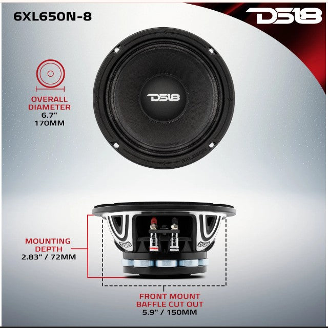 XL 6.5" Neodymium Rings Mid-Range Loudspeaker 325 Watts Rms 8-Ohm