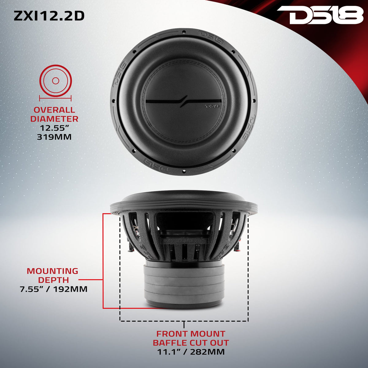 DS18 ZXI12.2D High Excursion 12” Subwoofer – 2000W MAX | DVC 2 Ohm