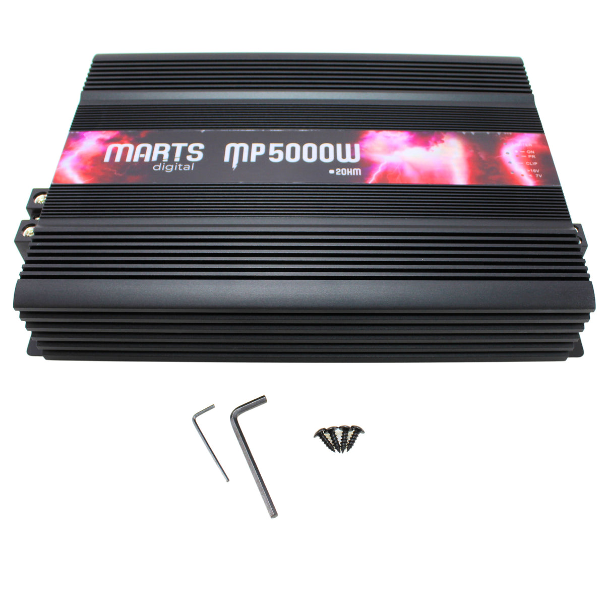 Marts Digital MP-5000-2 amplifier with mounting screws and hex wrenches