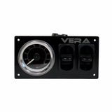 VERA manual air management paddle-switch panel with dual-needle analog pressure gauge, front view
