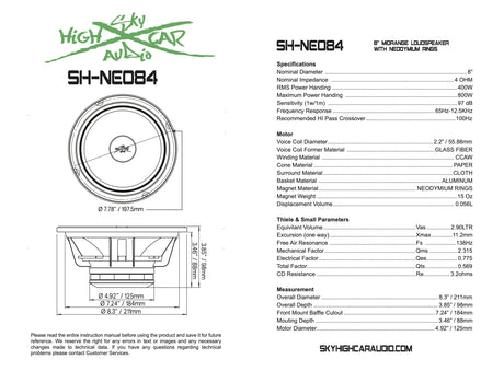 Sky High Car Audio SH-NEO84 8-inch neodymium midrange speaker, product view 5