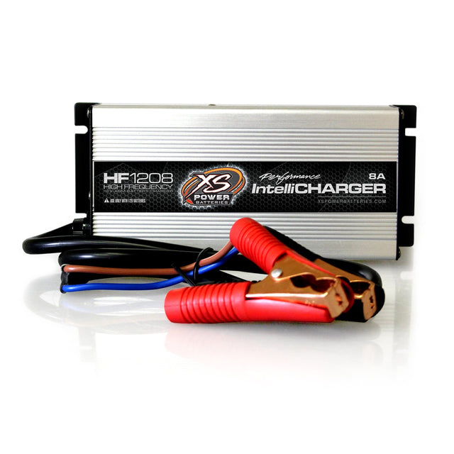 XS Power HF1208 silver 12V 8A AGM IntelliCharger with battery clamps